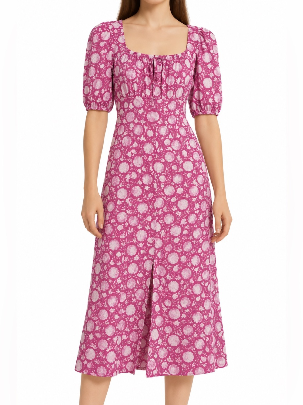 Beau & Ro Pink Block-Print Midi Dress – Women’s Size XS